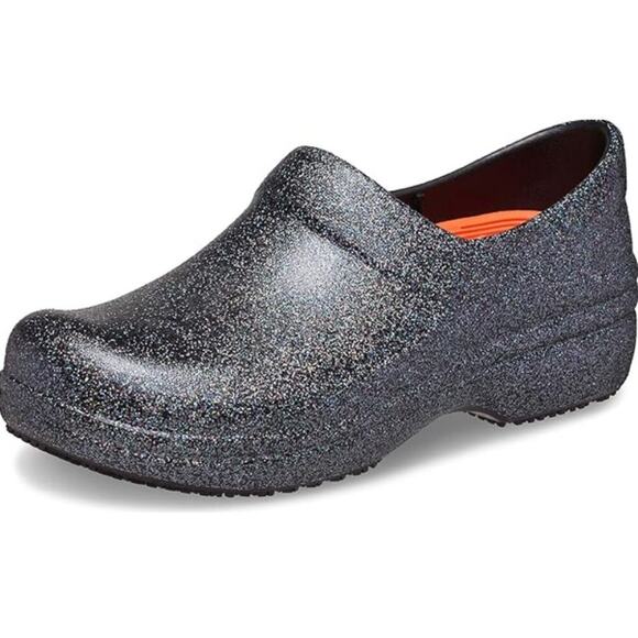 Crocs Women's Black Glitter Neria Pro LiteRide Slip Resistant Work Clogs Size 6 - Picture 1 of 9